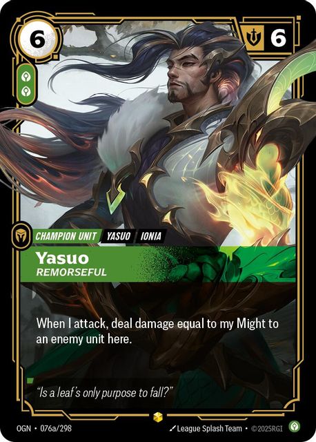 Yasuo, Remorseful card art
